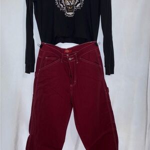 Black Tiger Graphic Top and Red Pants Set